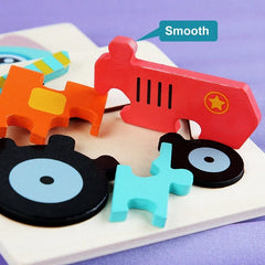 Wooden Tangram puzzle with animals and means of transport