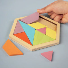 wooden hexagonal tangram puzzle