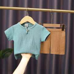 2025 Summer Cotton Linen Clothing Sets for Boys and Girls