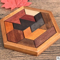 wooden hexagonal tangram puzzle