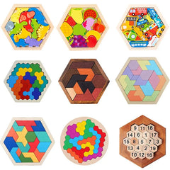 wooden hexagonal tangram puzzle