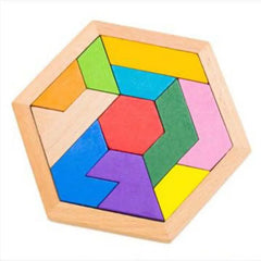 wooden hexagonal tangram puzzle