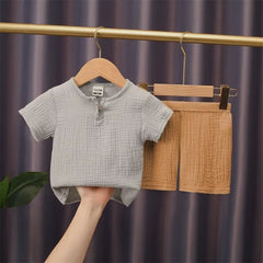 2025 Summer Cotton Linen Clothing Sets for Boys and Girls