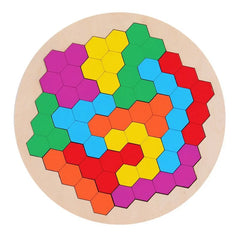 wooden hexagonal tangram puzzle