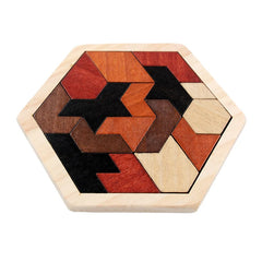 wooden hexagonal tangram puzzle