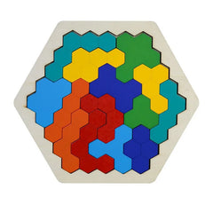 wooden hexagonal tangram puzzle