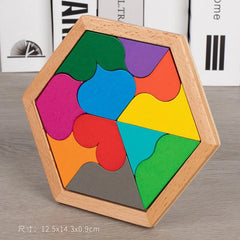 wooden hexagonal tangram puzzle