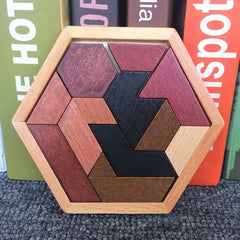 wooden hexagonal tangram puzzle