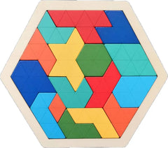 wooden hexagonal tangram puzzle